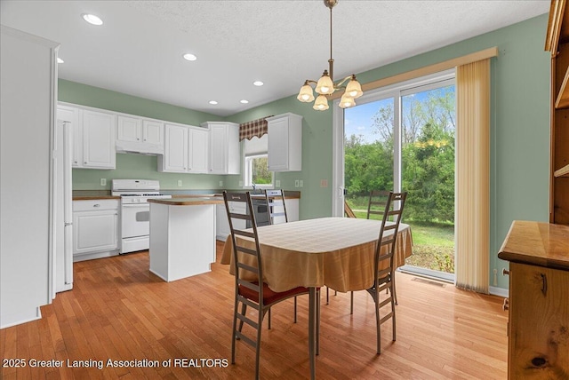 3816 Kiskadee Dr, East Lansing, MI 48823 - dining area featuring light wood finished floors, a chandelier, a textured ceiling, and recessed lighting
