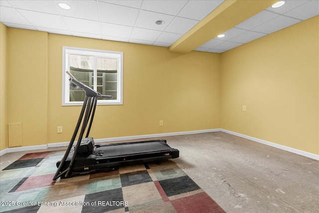 3816 Kiskadee Dr, East Lansing, MI 48823 - exercise room featuring baseboards and a drop ceiling