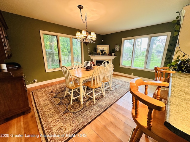 812 Dryer Farm Rd, Lansing, MI 48917 - dining space featuring a chandelier, light wood-style flooring, and baseboards