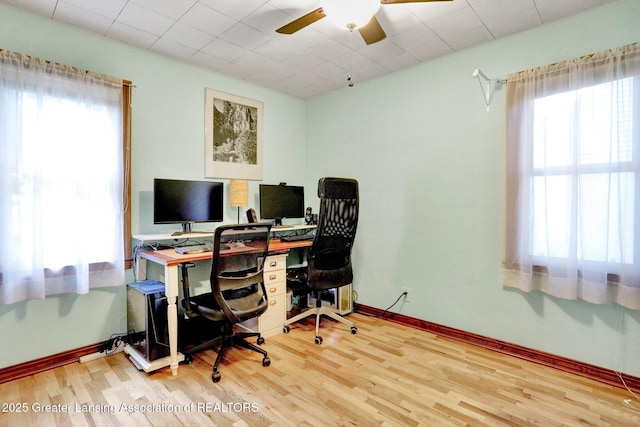 1411 Poxson Ave, Lansing, MI 48910 - home office featuring plenty of natural light, wood finished floors, a ceiling fan, and baseboards