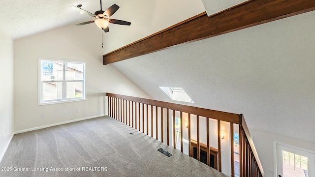 4918 Westhaven Blvd, Lansing, MI 48917 - bonus room with lofted ceiling, a skylight, a ceiling fan, carpet, and baseboards