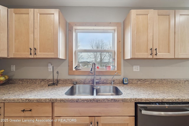 9671 Lakeside Dr, Perrinton, MI 48871 - kitchen with light brown cabinetry and dishwasher