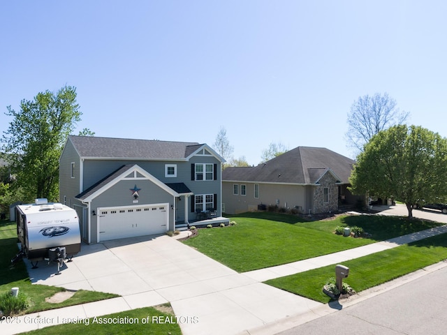 3793 Calypso Rd, Holt, MI 48842 - view of front of house featuring a front yard, concrete driveway, and an attached garage
