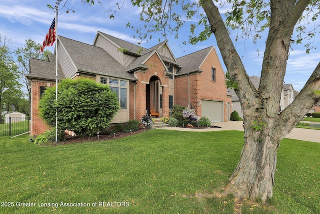 3650 Observatory Ln, Holt, MI 48842 - traditional-style house featuring concrete driveway, brick siding, an attached garage, and roof with shingles
