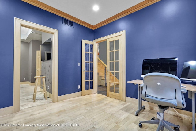 3650 Observatory Ln, Holt, MI 48842 - office space featuring french doors, wood finished floors, ornamental molding, and baseboards