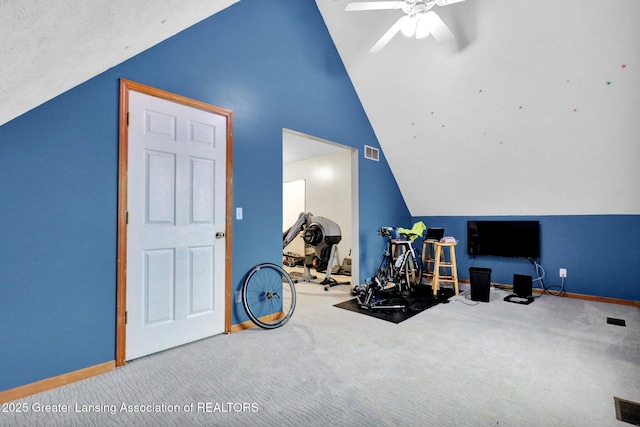 3650 Observatory Ln, Holt, MI 48842 - additional living space featuring vaulted ceiling, carpet, ceiling fan, and baseboards