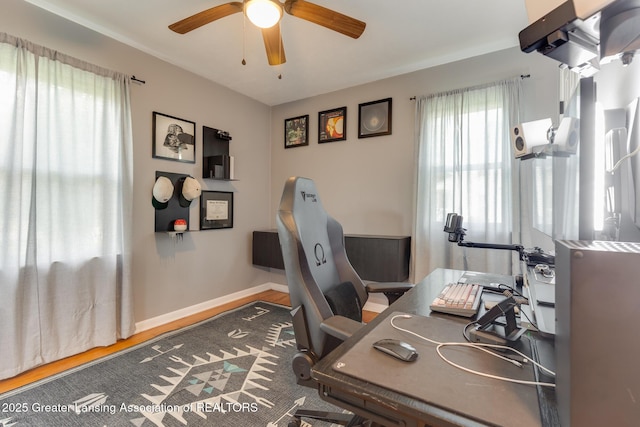 316 Union St, Grand Ledge, MI 48837 - office with a ceiling fan, baseboards, and wood finished floors