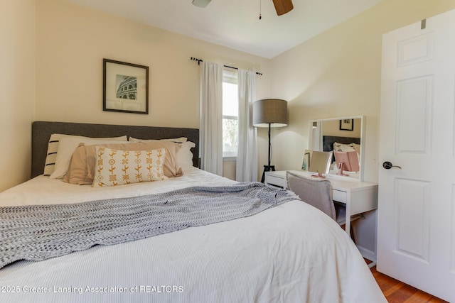 316 Union St, Grand Ledge, MI 48837 - bedroom with wood finished floors and a ceiling fan