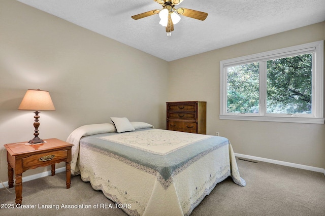 10079 Woodland Acres Dr, Grand Ledge, MI 48837 - carpeted bedroom featuring baseboards, a textured ceiling, and a ceiling fan