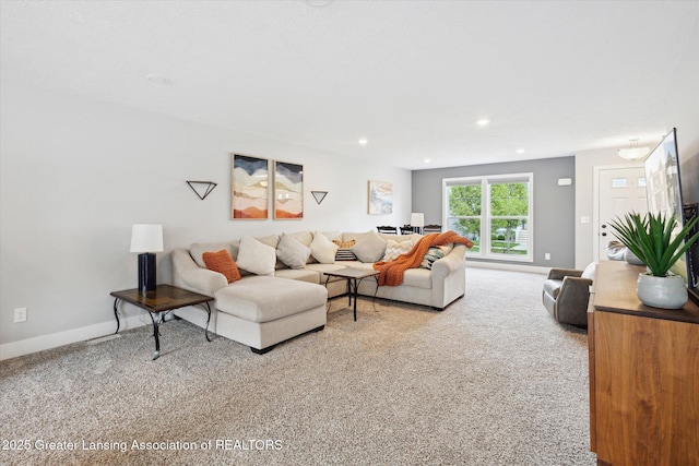 3842 Fossum Ln, Okemos, MI 48864 - living room featuring carpet flooring, recessed lighting, and baseboards