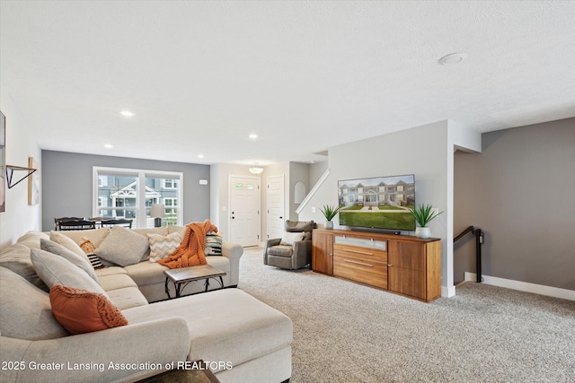 3842 Fossum Ln, Okemos, MI 48864 - carpeted living room featuring baseboards and recessed lighting