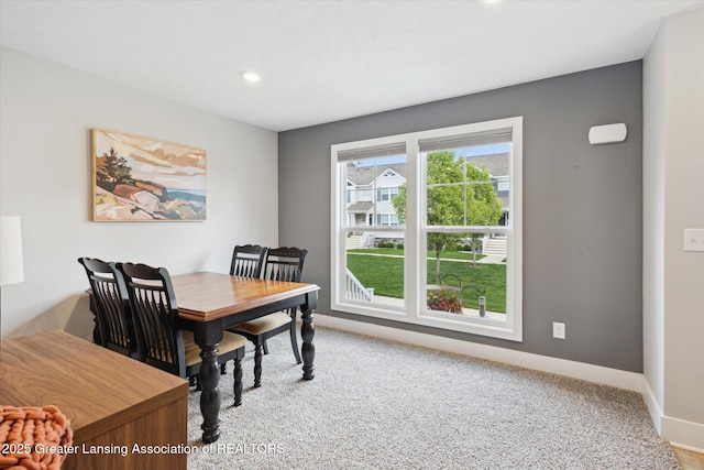 3842 Fossum Ln, Okemos, MI 48864 - dining room featuring carpet floors, baseboards, and recessed lighting