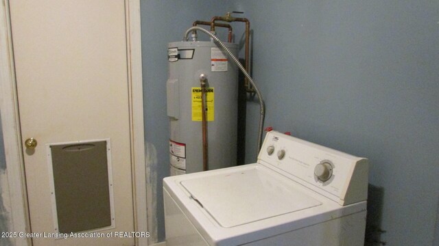 745 Roosevelt St, Mason, MI 48854 - laundry area featuring washer / clothes dryer and water heater