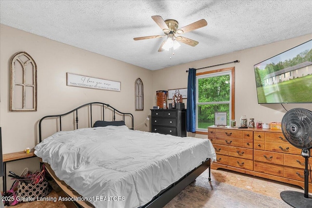 5669 Elm Rd, Olivet, MI 49076 - bedroom with a textured ceiling and ceiling fan