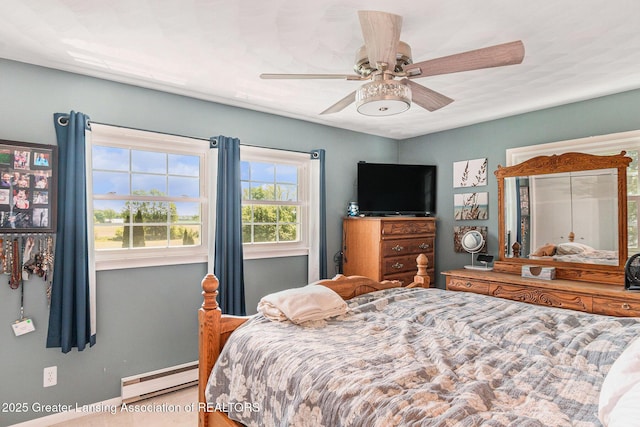 985 Ives Rd, Mason, MI 48854 - bedroom featuring a baseboard radiator, a ceiling fan, and baseboards