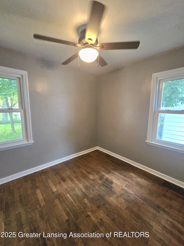 1427 Sheldon St, Lansing, MI 48906 - unfurnished room featuring dark wood-style floors, baseboards, and a ceiling fan