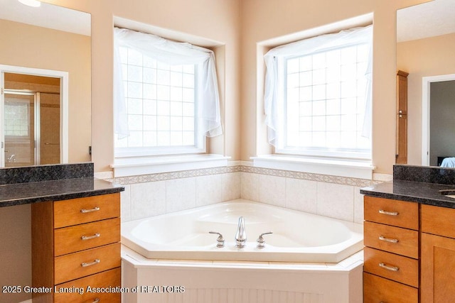 4655 Dimond Way, Dimondale, MI 48821 - full bathroom with plenty of natural light, vanity, a bath, and a stall shower