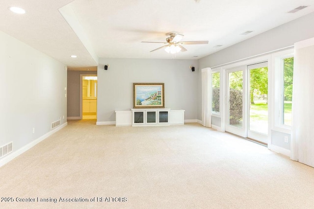 4655 Dimond Way, Dimondale, MI 48821 - unfurnished living room with baseboards, light colored carpet, ceiling fan, and recessed lighting