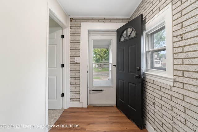 828 Backus St, Jackson, MI 49202 - entryway featuring brick wall and wood finished floors