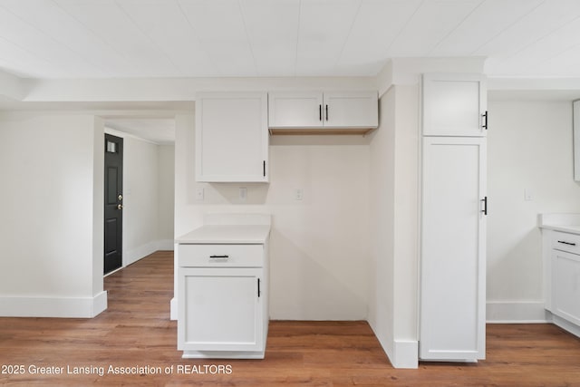 828 Backus St, Jackson, MI 49202 - kitchen with white cabinets, light countertops, and light wood-style flooring