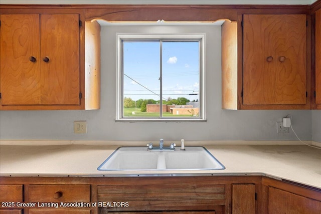 224 S Grace St, Lansing, MI 48917 - kitchen featuring a sink, brown cabinets, and light countertops