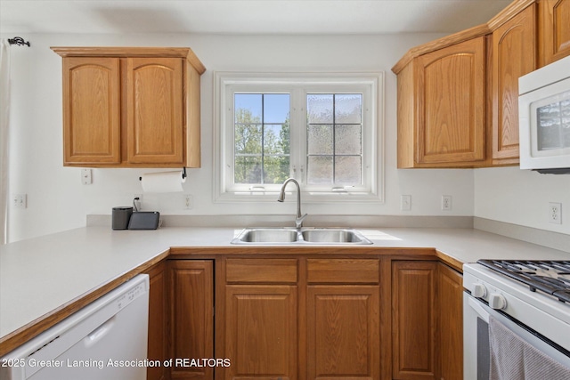 3795 Kirkland Ridge Dr, Holt, MI 48842 - kitchen with white appliances, a sink, and light countertops