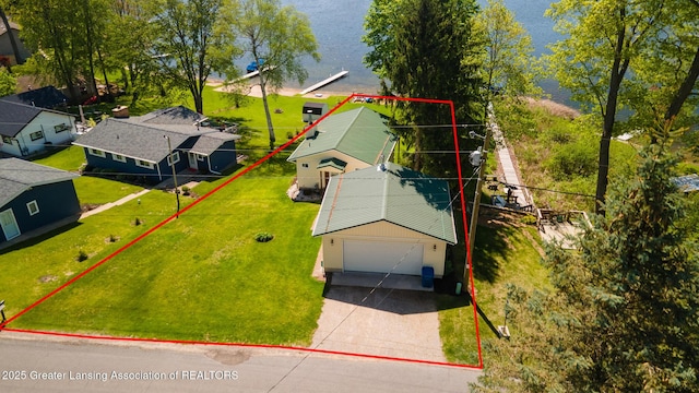 6391 Lakeshore Dr, Lakeview, MI 48850 - aerial perspective of suburban area featuring property boundaries highlighted and a nearby body of water