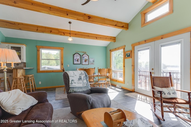 6391 Lakeshore Dr, Lakeview, MI 48850 - living area with wood finished floors, baseboards, and french doors