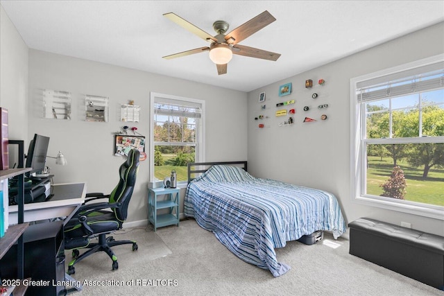 4150 Stillbrook Ln, Dewitt, MI 48820 - carpeted bedroom with an office area, a ceiling fan, and baseboards