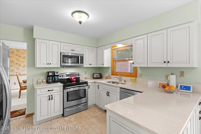 3720 Lott Ave, Holt, MI 48842 - kitchen featuring appliances with stainless steel finishes, a sink, a peninsula, and light countertops
