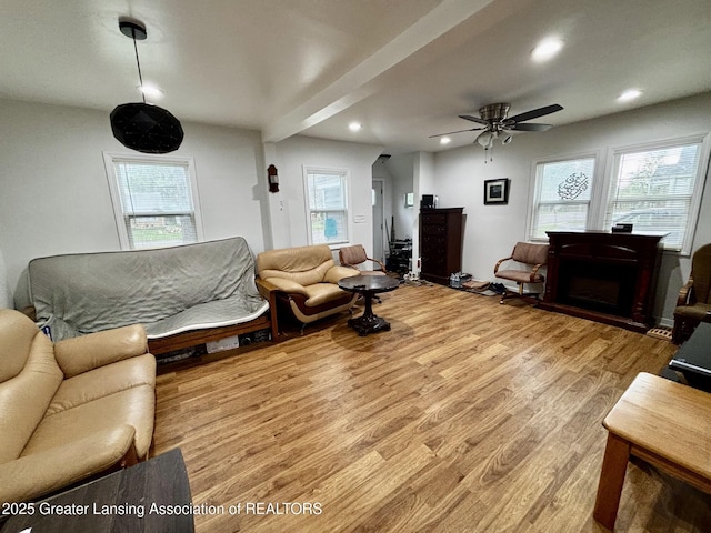 1916 W Jolly Rd, Lansing, MI 48910 - living area with light wood-style floors, healthy amount of natural light, recessed lighting, and ceiling fan