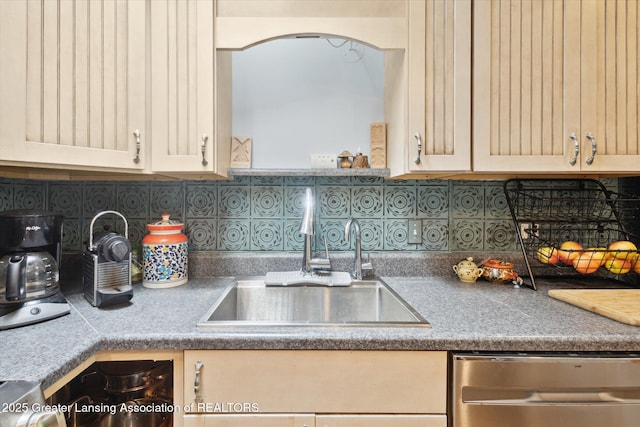 1435 Epley Rd, Williamston, MI 48895 - kitchen with a sink, stainless steel dishwasher, decorative backsplash, and arched walkways
