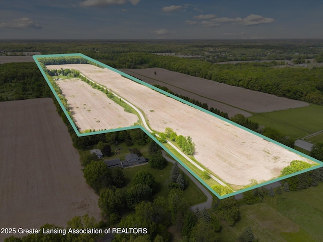 1435 Epley Rd, Williamston, MI 48895 - view of rural area with property parcel outlined and a heavily wooded area