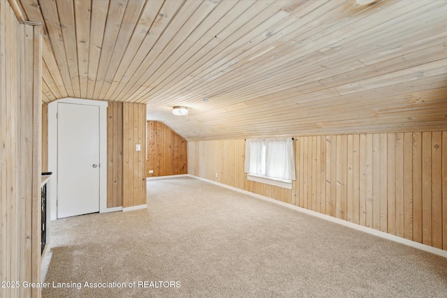 1900 Kaplan St, Lansing, MI 48917 - bonus room featuring wooden ceiling, carpet floors, vaulted ceiling, and wood walls