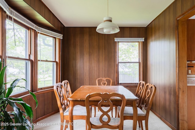 3129 Birch Row Dr, East Lansing, MI 48823 - dining room featuring wood walls, healthy amount of natural light, and light carpet