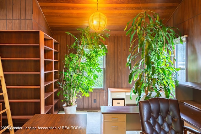 3129 Birch Row Dr, East Lansing, MI 48823 - home office featuring wooden walls and wood ceiling