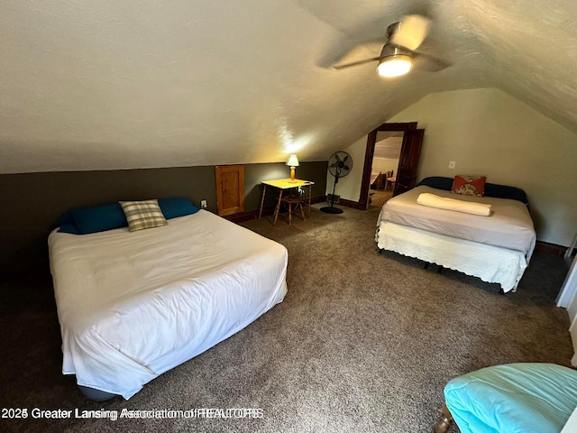 13862 Hartel Rd, Grand Ledge, MI 48837 - bedroom with lofted ceiling, carpet flooring, and ceiling fan