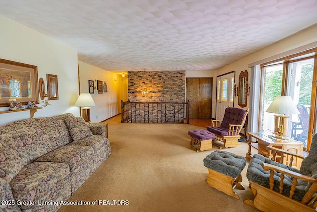 2278 Narrow Lake Rd, Charlotte, MI 48813 - carpeted living area with a textured ceiling
