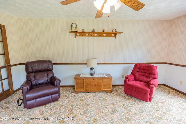 2278 Narrow Lake Rd, Charlotte, MI 48813 - sitting room with ceiling fan, baseboards, and carpet flooring