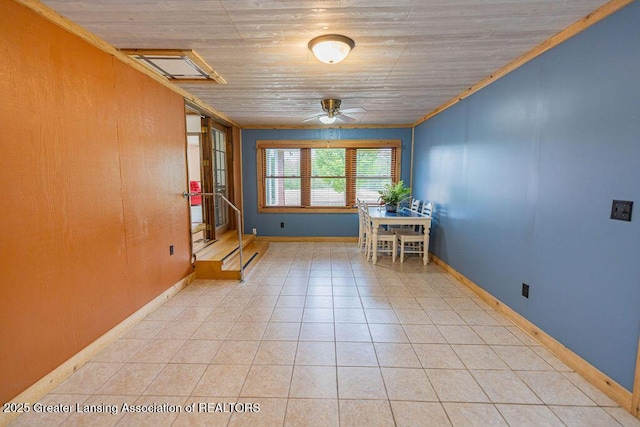 2278 Narrow Lake Rd, Charlotte, MI 48813 - tiled dining space with a ceiling fan, crown molding, and baseboards