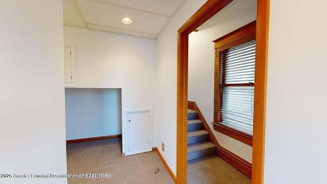 411 W Ionia St, Lansing, MI 48933 - stairway with recessed lighting, carpet, and baseboards