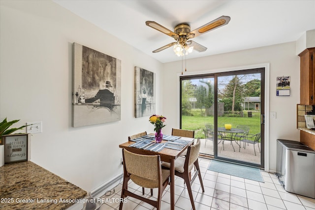 1416 Briarwood Dr, Lansing, MI 48917 - dining space with ceiling fan and light tile patterned floors