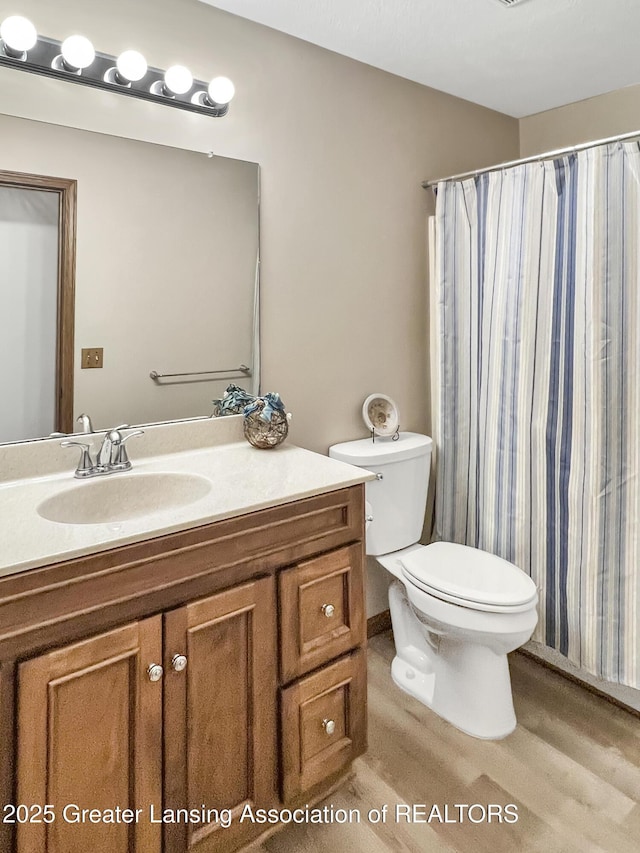 7413 E 5th Point Highway, Eaton Rapids, MI 48827 - full bath with toilet, vanity, and wood finished floors