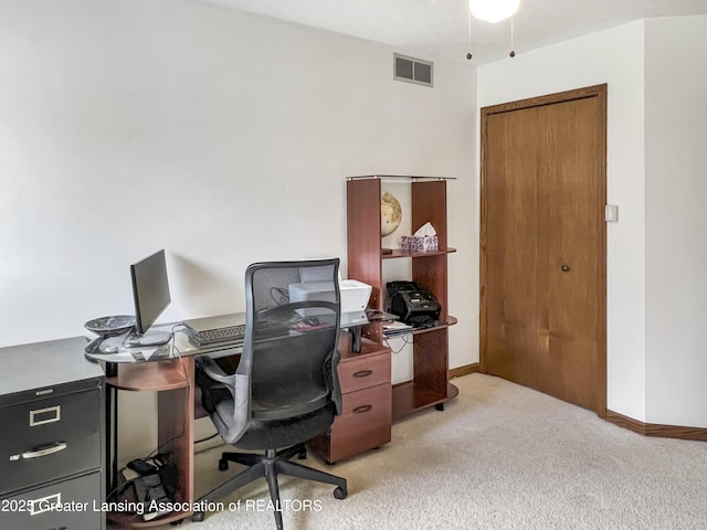7413 E 5th Point Highway, Eaton Rapids, MI 48827 - office area with light carpet, baseboards, and ceiling fan