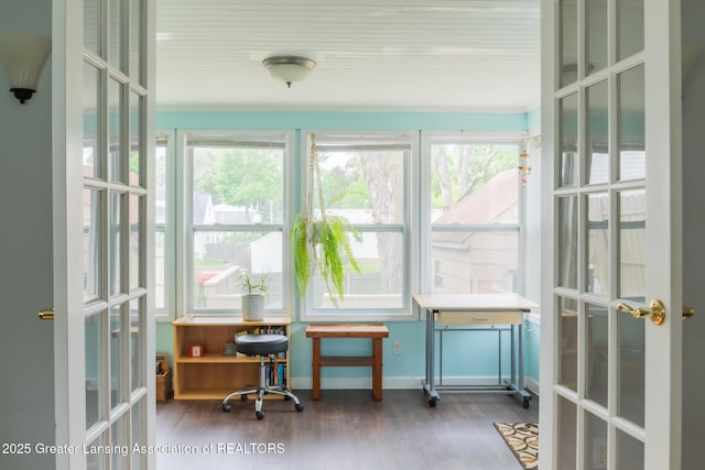 1311 Moores River Dr, Lansing, MI 48910 - office area featuring wood finished floors, french doors, and crown molding