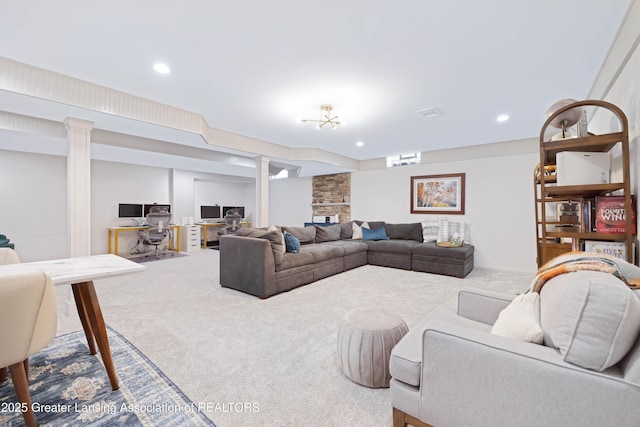1232 Chemung Forest Dr, Howell, MI 48843 - living area with carpet flooring and recessed lighting