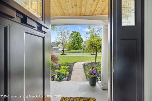 1232 Chemung Forest Dr, Howell, MI 48843 - entrance foyer with wooden ceiling
