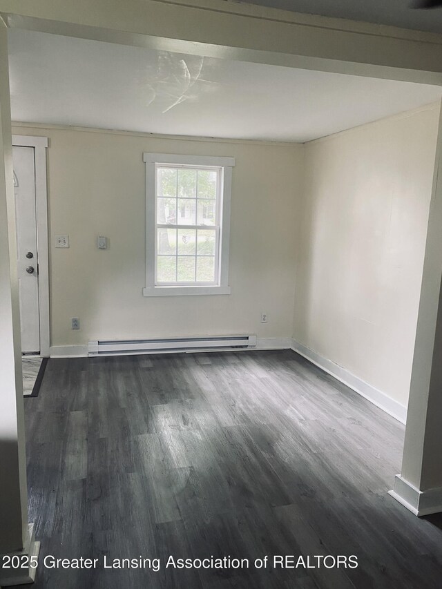 3319 Westmont Ave, Lansing, MI 48906 - unfurnished room with dark wood finished floors, a baseboard heating unit, and baseboards