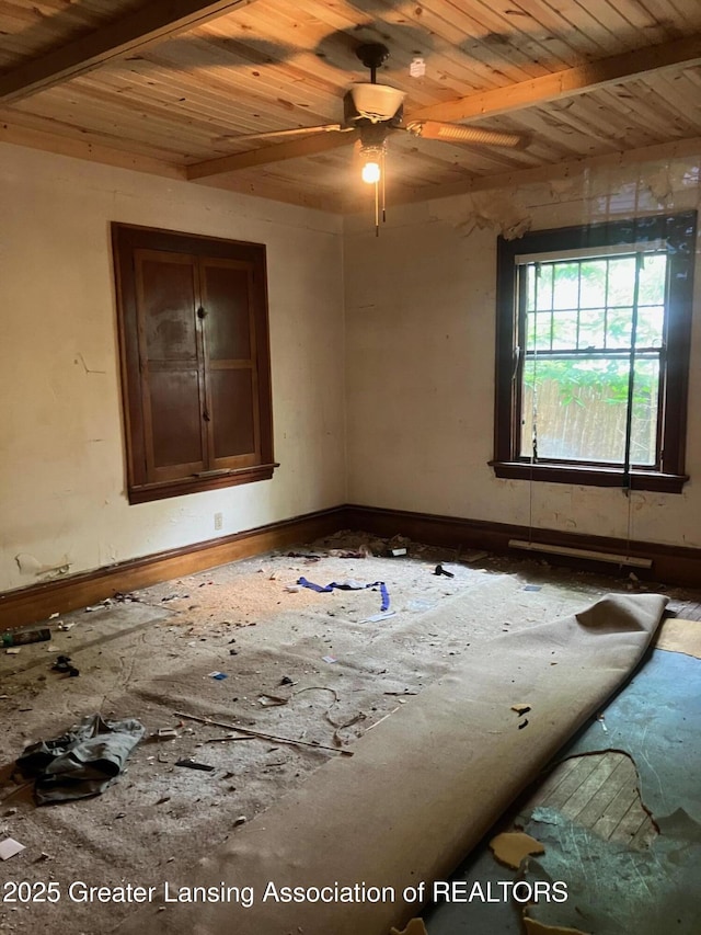908 N Capitol Ave, Lansing, MI 48906 - spare room featuring ceiling fan, wooden ceiling, and baseboards