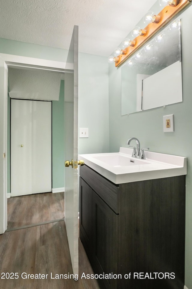 621 Ridgewood Ave, Lansing, MI 48910 - bathroom featuring wood finished floors, vanity, and a textured ceiling